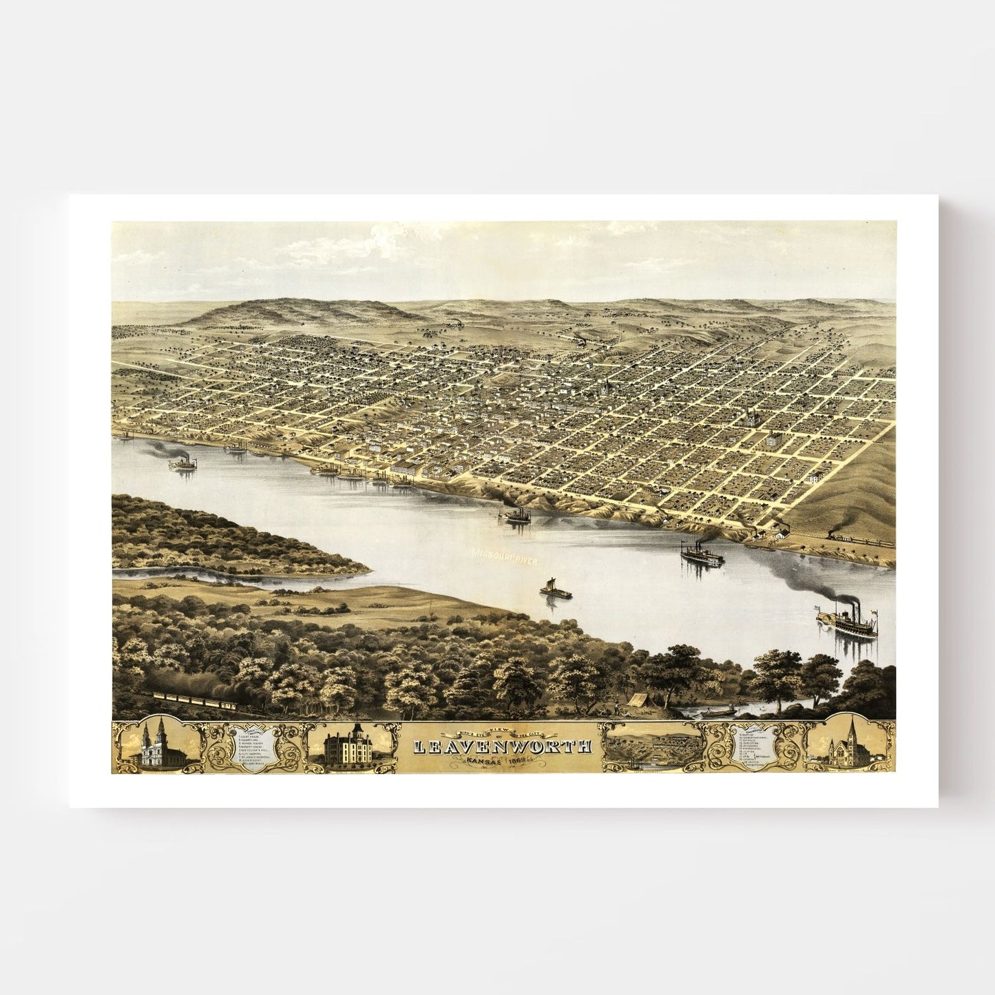 Vintage Map of Leavenworth, Kansas, 1869