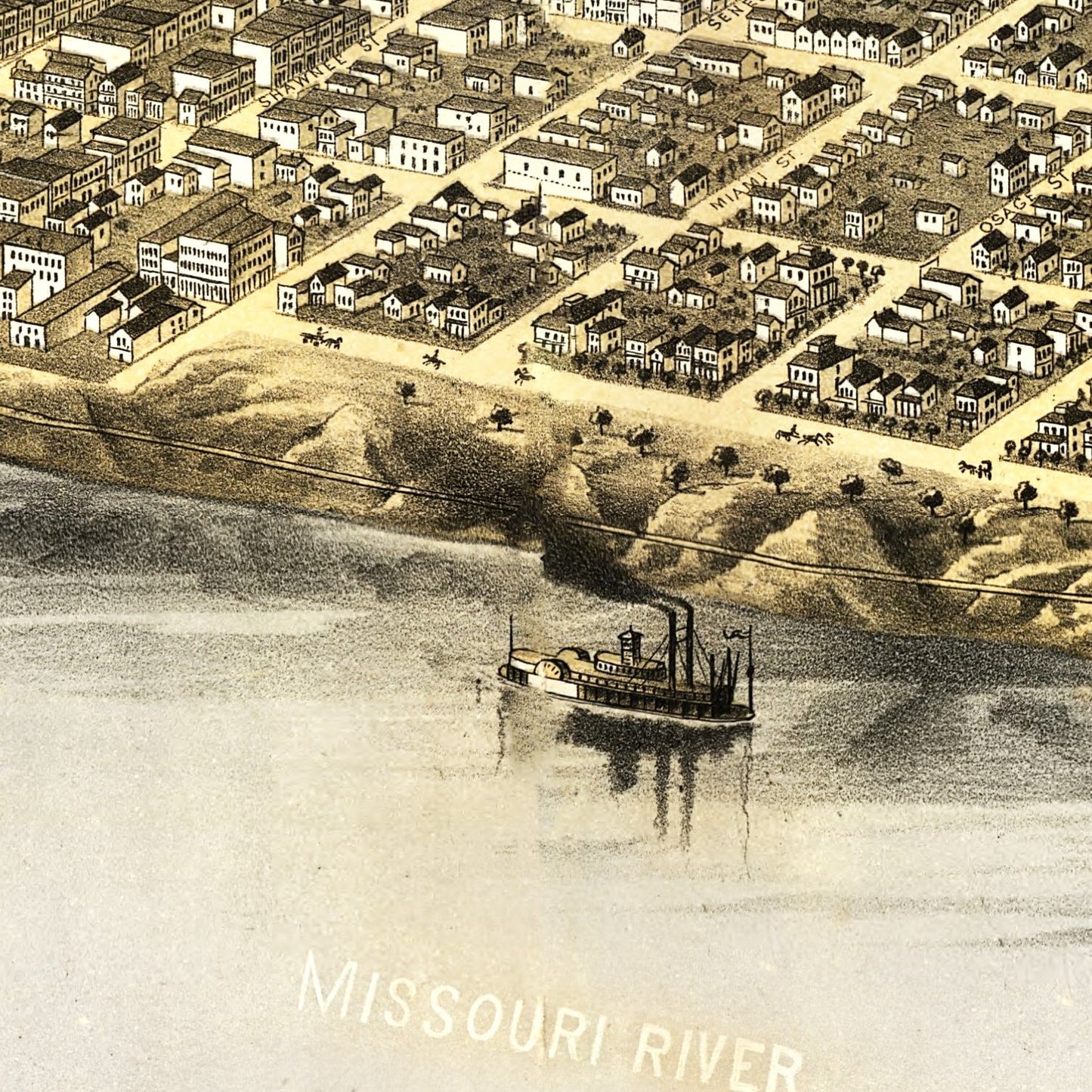 Vintage Map of Leavenworth, Kansas, 1869