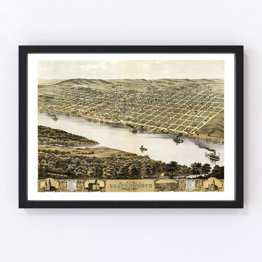 Vintage map of Leavenworth, Kansas, 1869