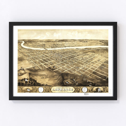 Vintage map of Lawrence, Kansas, 1869