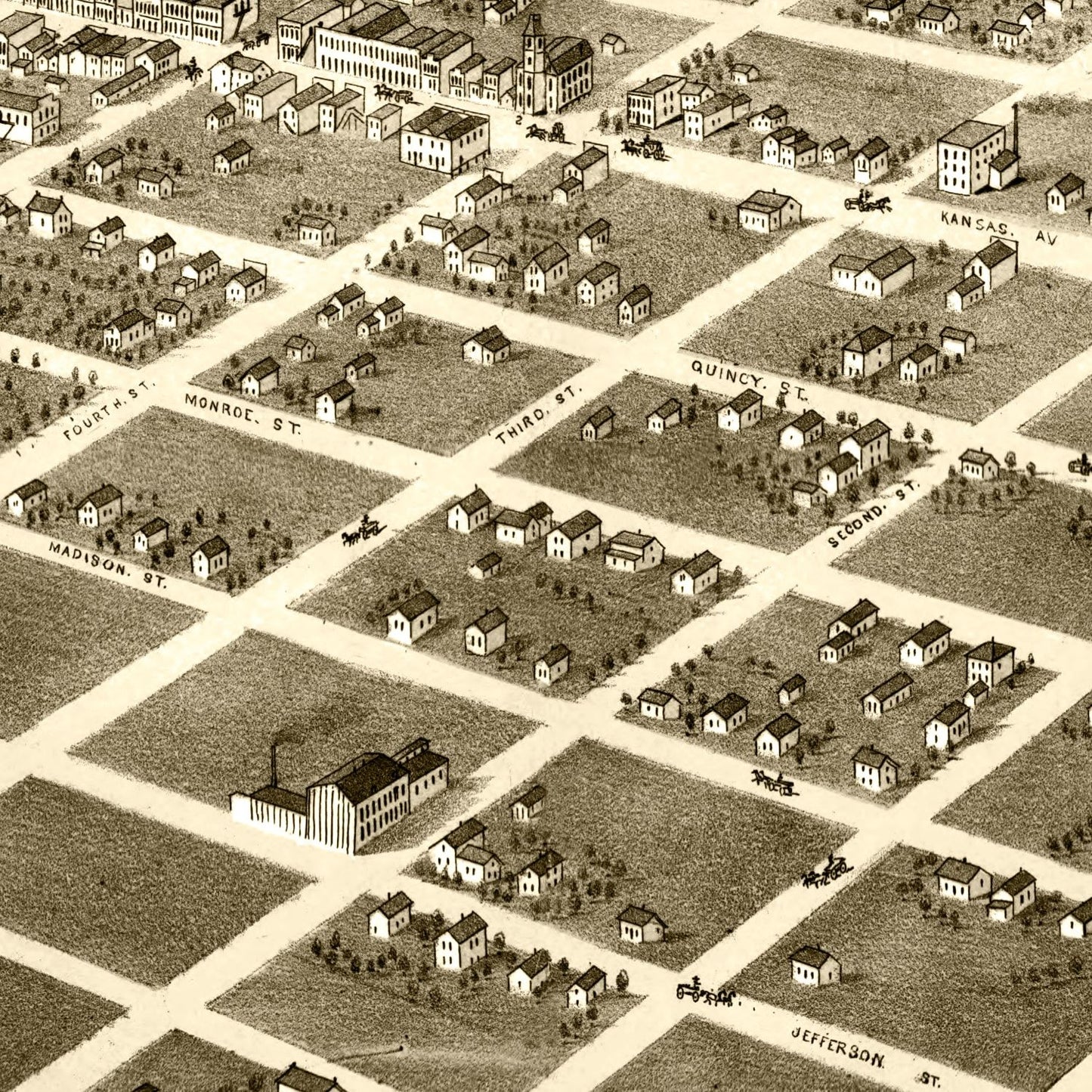 Vintage Map of Topeka, Kansas, 1869
