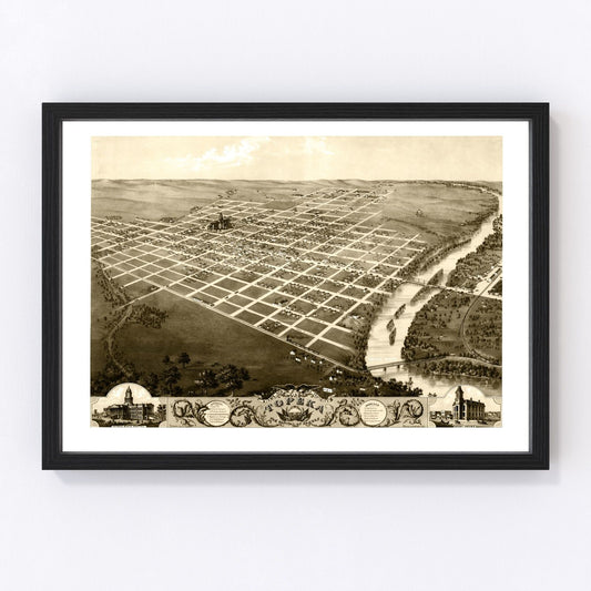 vintage map of Topeka, Kansas, 1869