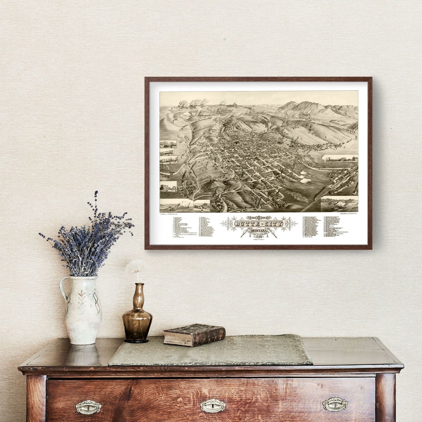 Vintage Map of Butte City, Montana, 1884 Wall Art