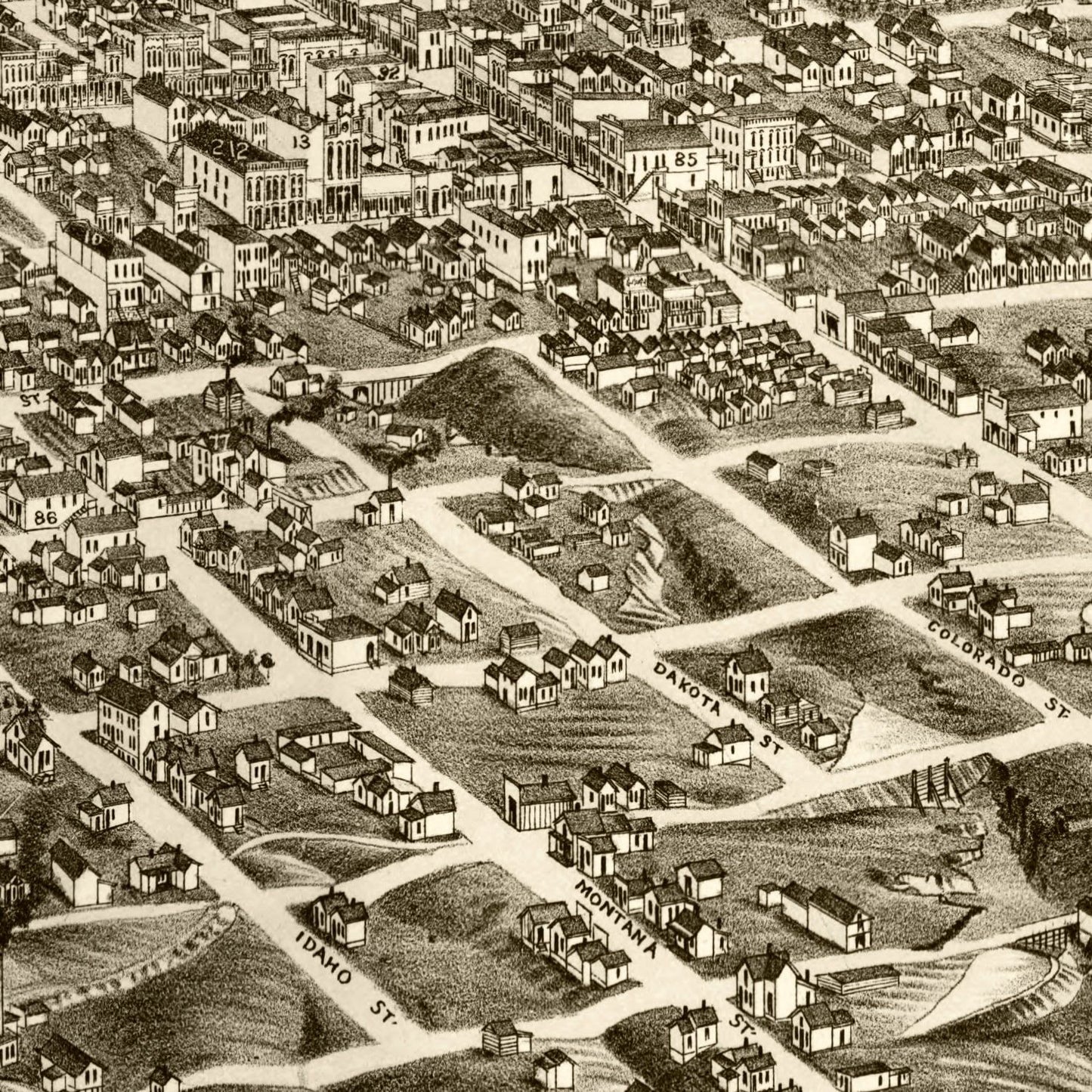 Vintage Map of Butte City, Montana, 1884 Wall Art