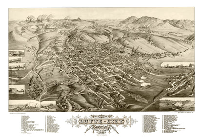Vintage Map of Butte City, Montana, 1884 Wall Art