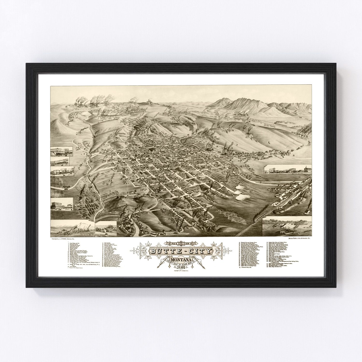 Vintage map of Butte City, Montana, 1884, digitally restored