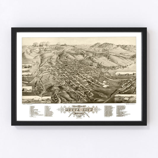 Vintage map of Butte City, Montana, 1884, digitally restored