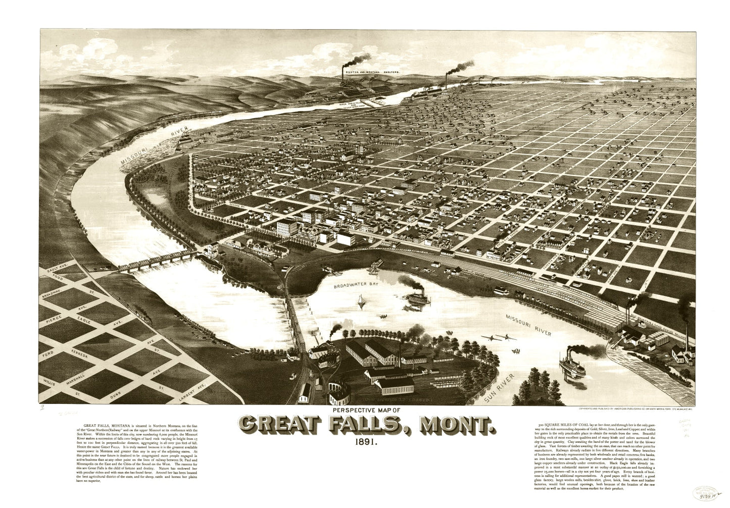 Vintage Map of Great Falls, Montana, 1891
