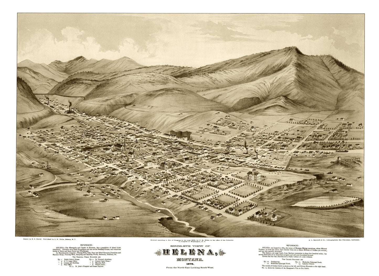 Vintage Map of Helena, Montana, 1875