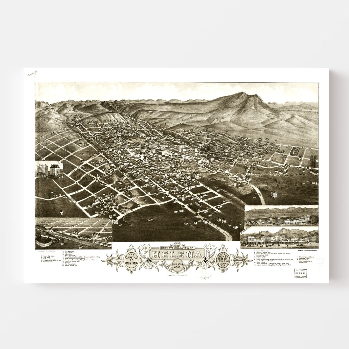 Vintage Map of Helena, Montana, 1883