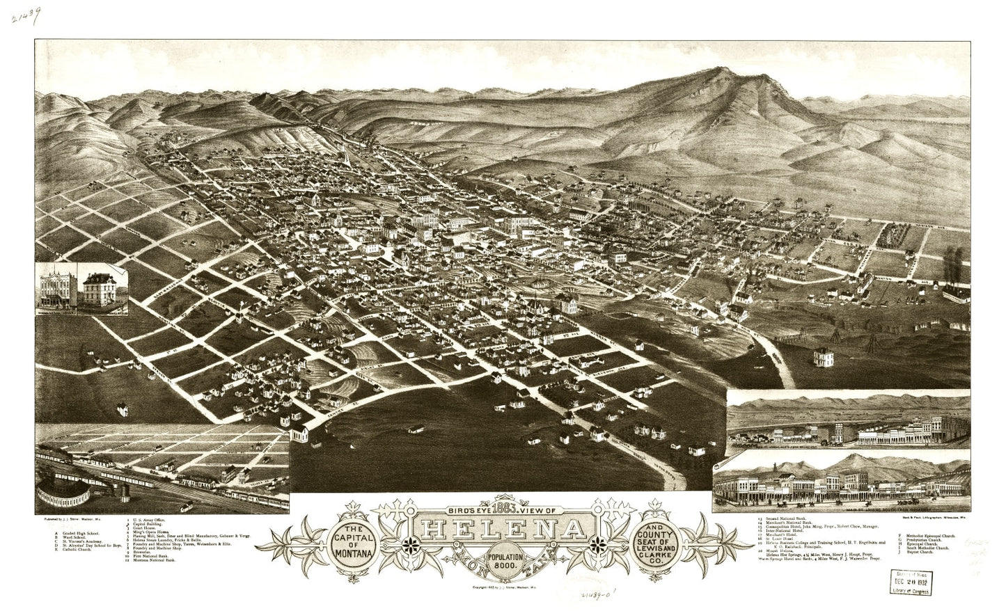Vintage Map of Helena, Montana, 1883