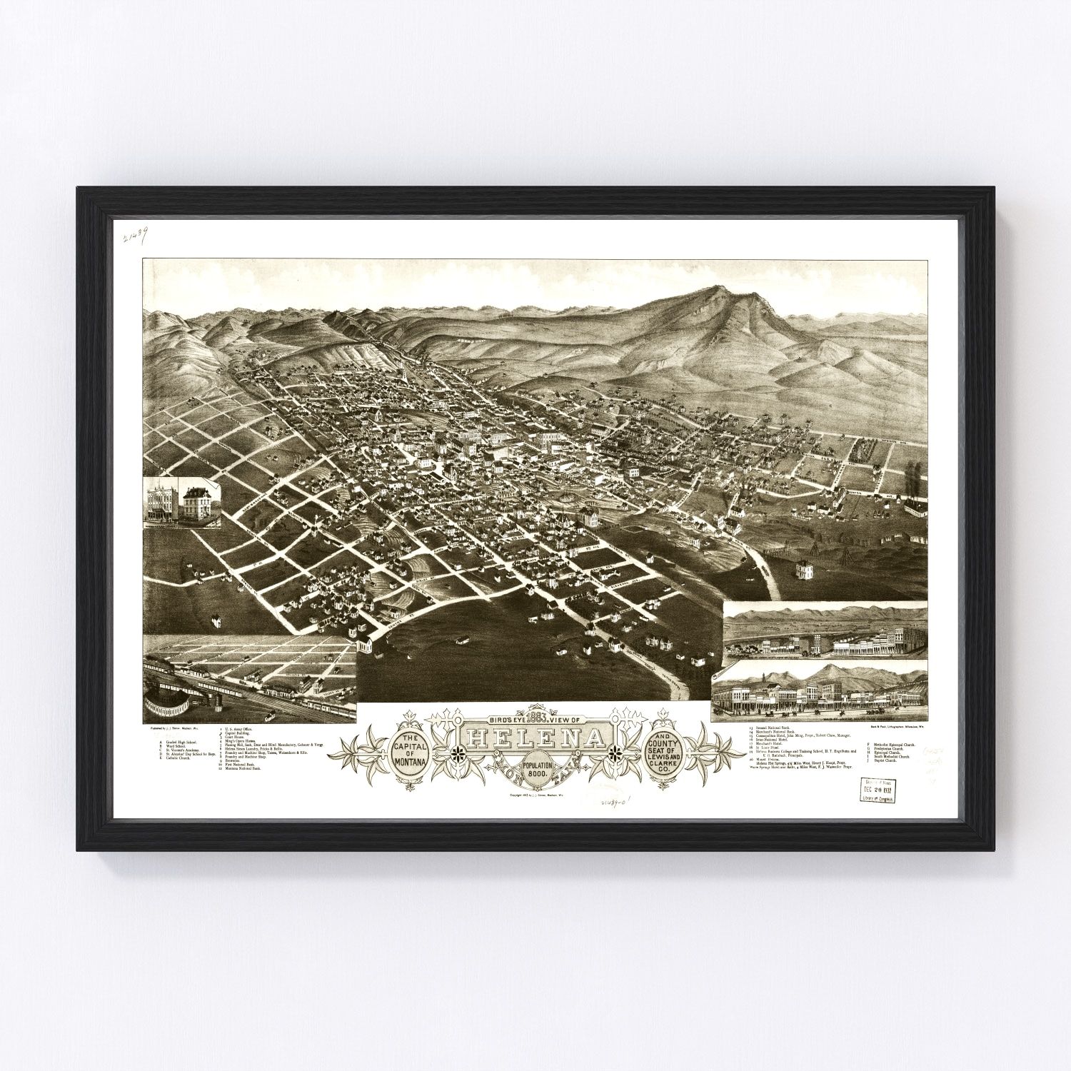 Vintage map of Helena, Montana, 1883