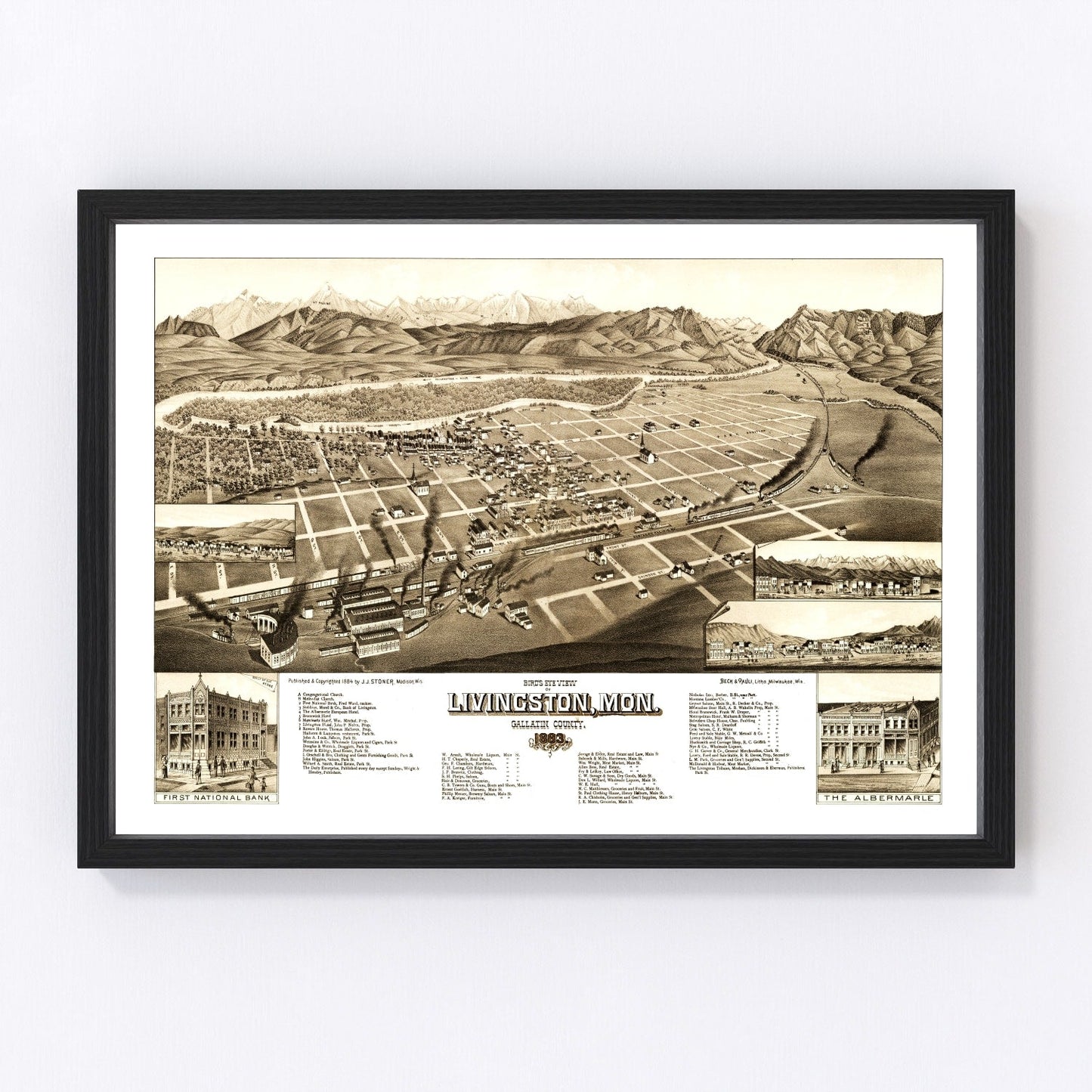 vintage map of Livingston, Montana, 1883