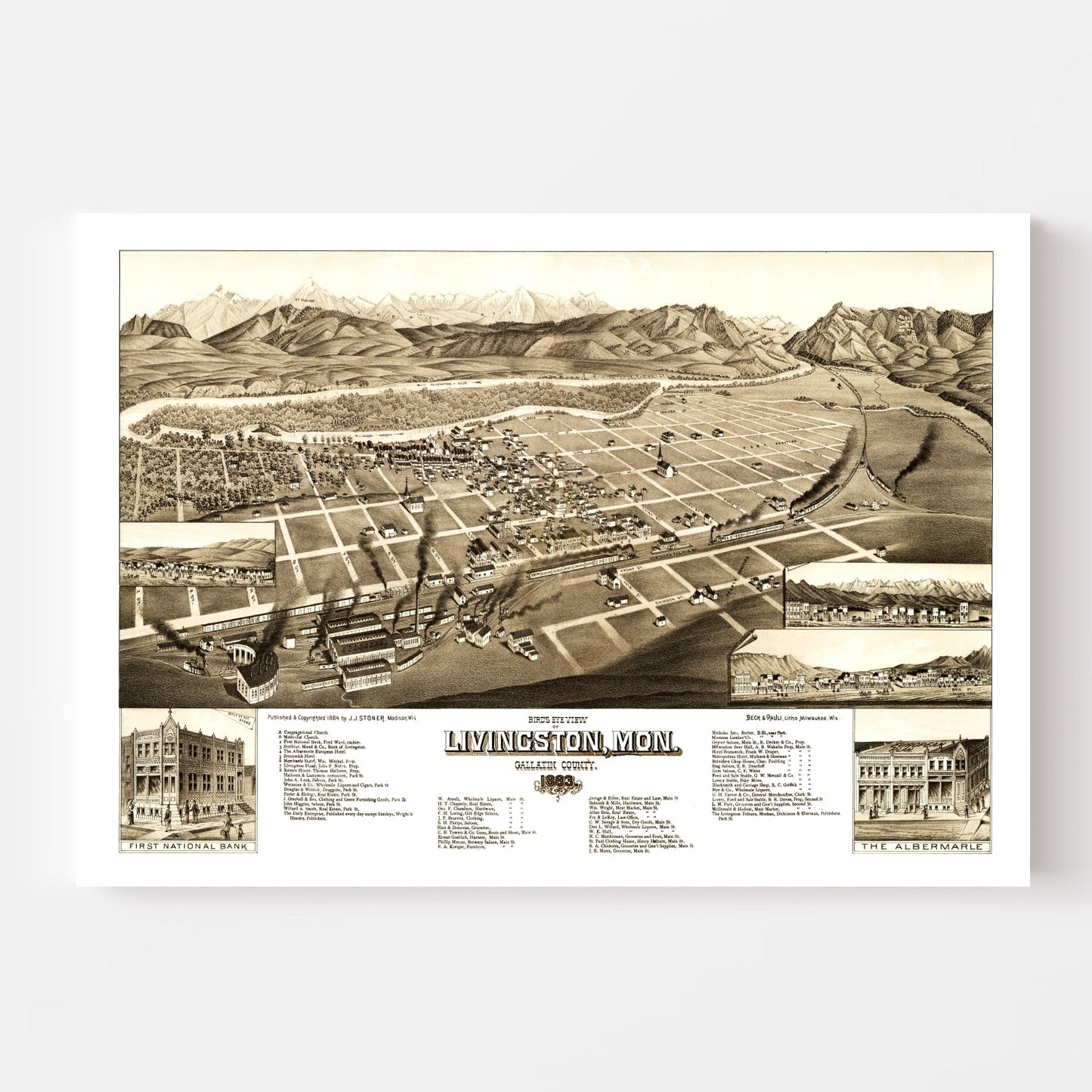 Vintage Map of Livingston, Montana, 1883