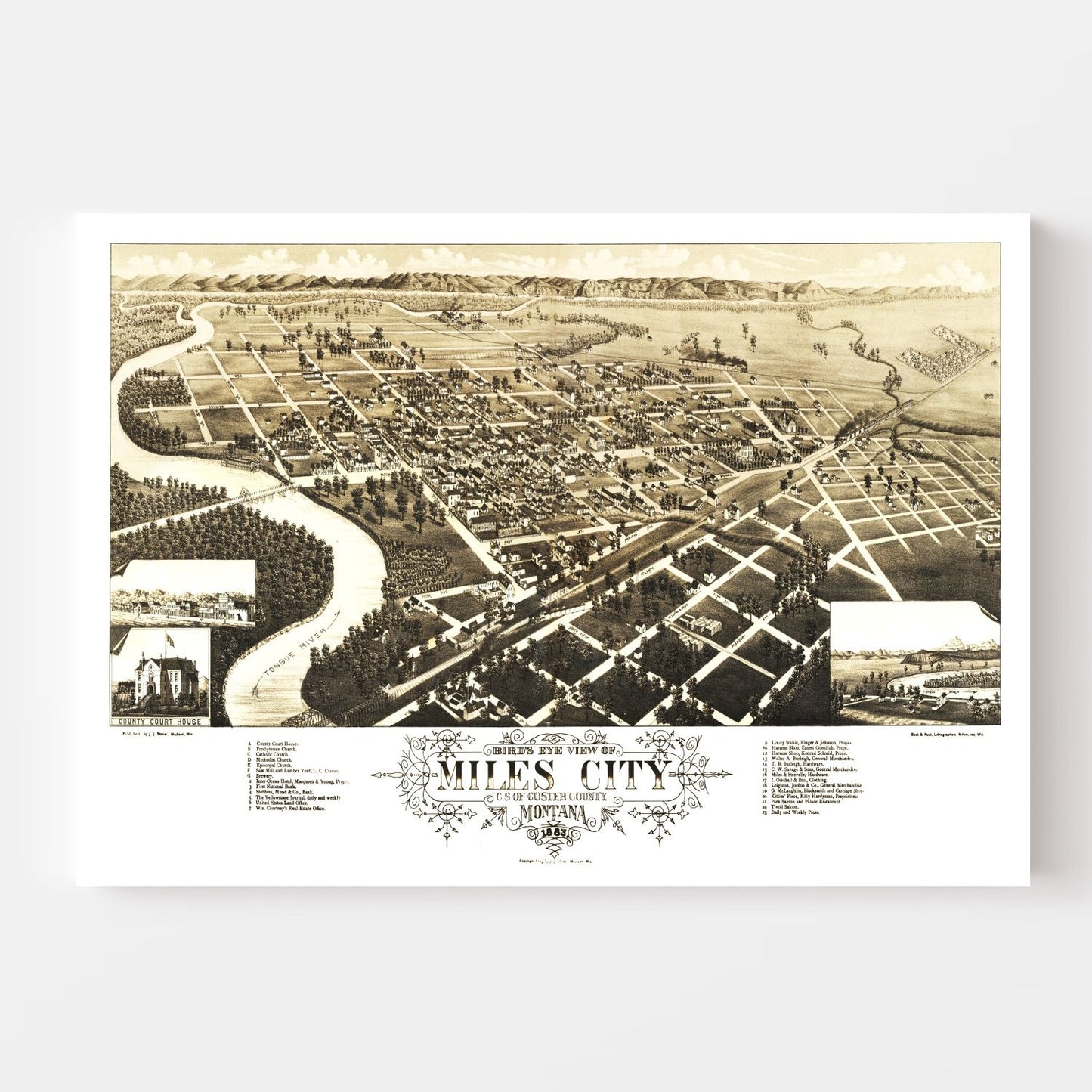 Vintage Map of Miles City, Montana, 1883