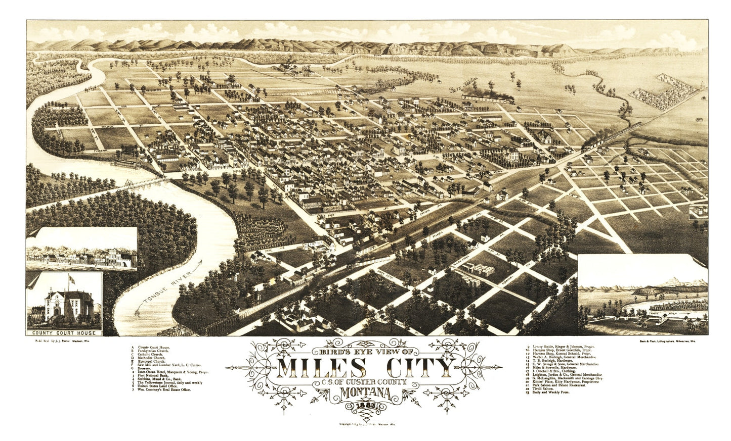 Vintage Map of Miles City, Montana, 1883