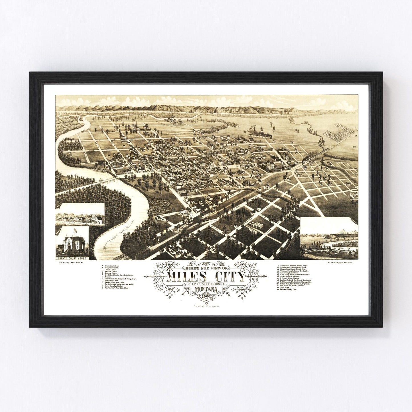 vintage map of Miles City, Montana, 1883