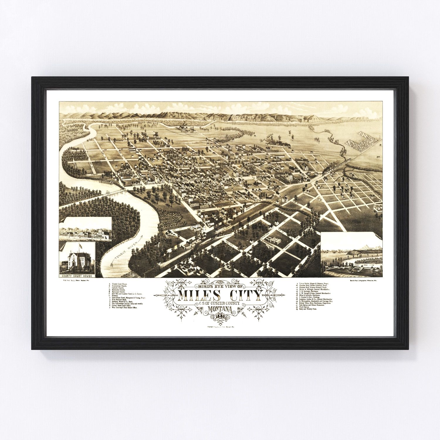 vintage map of Miles City, Montana, 1883