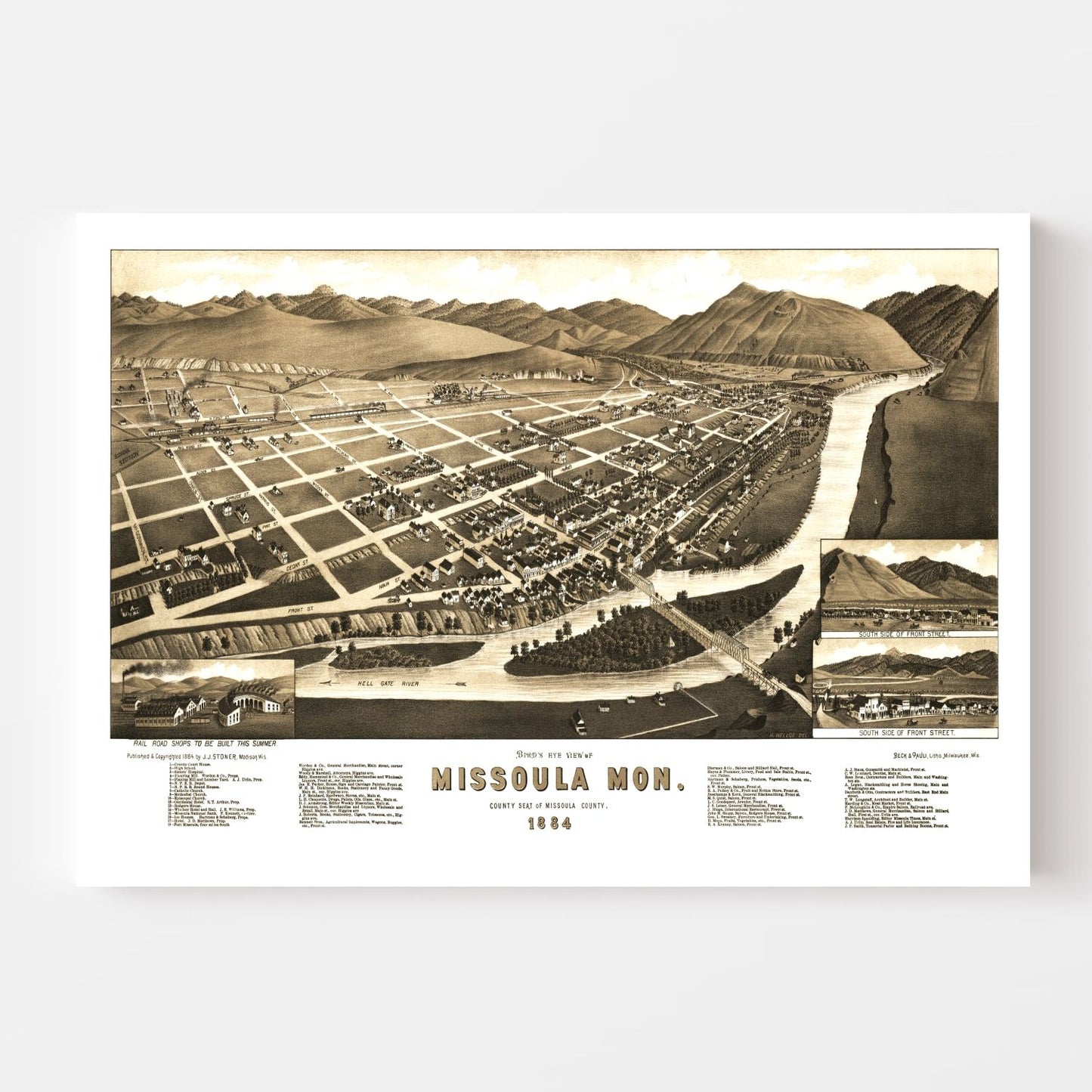 Vintage Map of Missoula, Montana, 1884