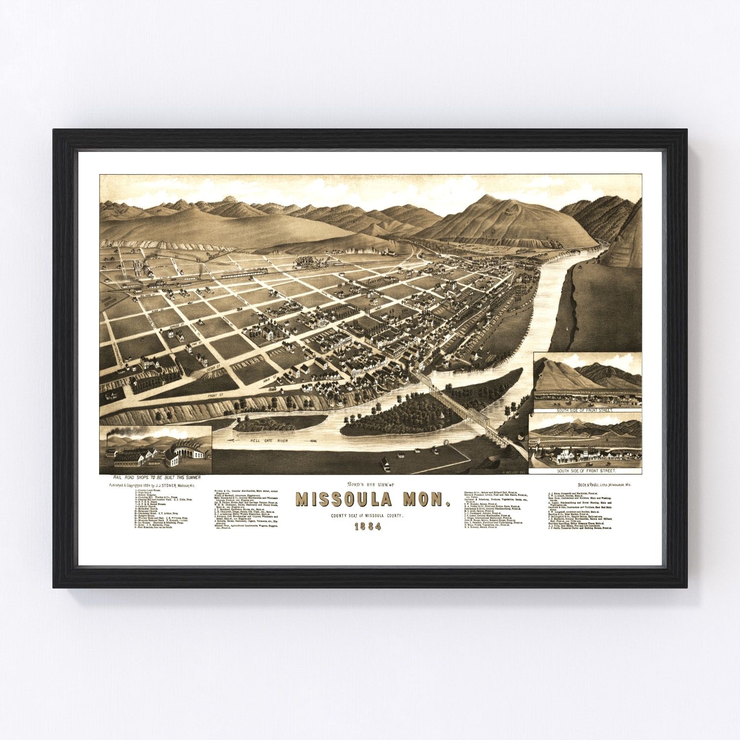 Vintage map of Missoula, Montana, 1884