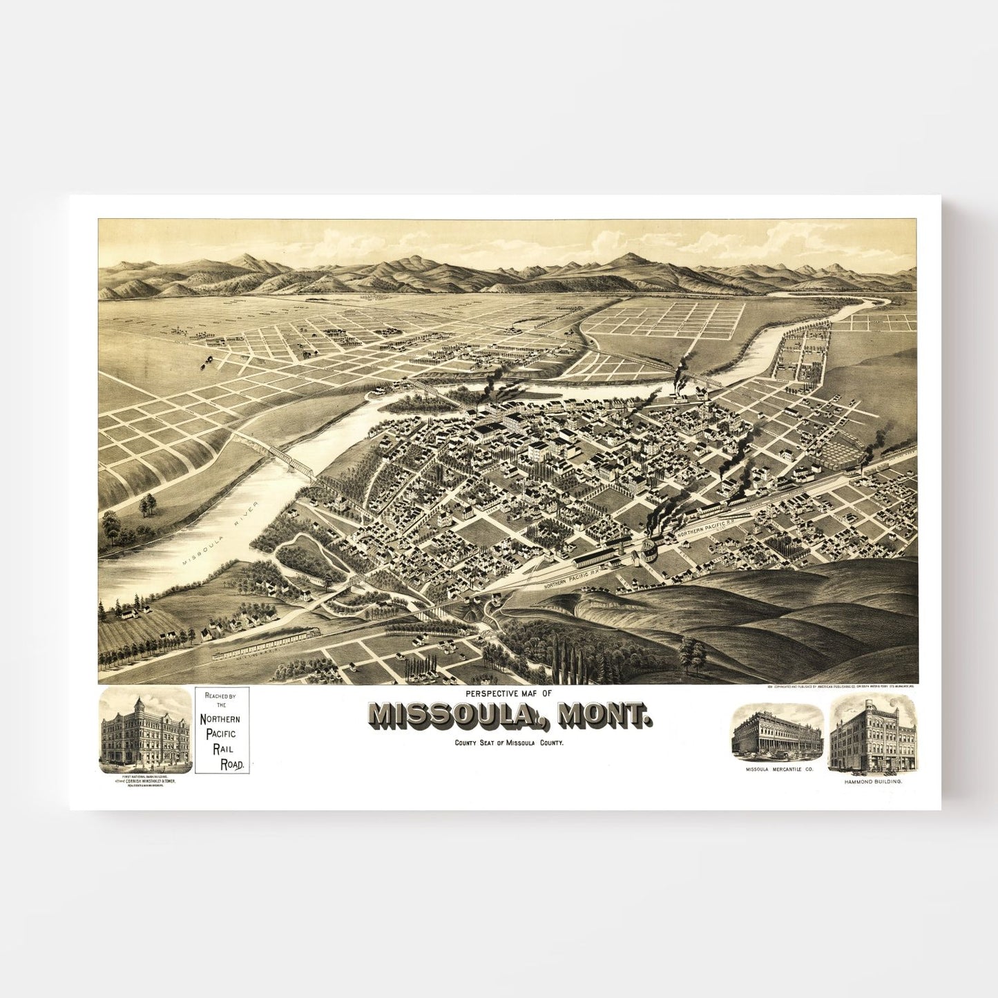 Vintage Map of Missoula, Montana, 1891