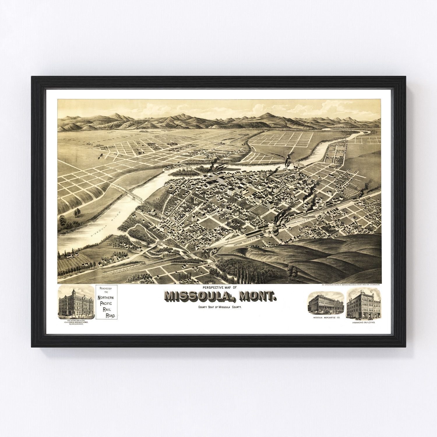 Vintage map of Missoula, Montana, 1891