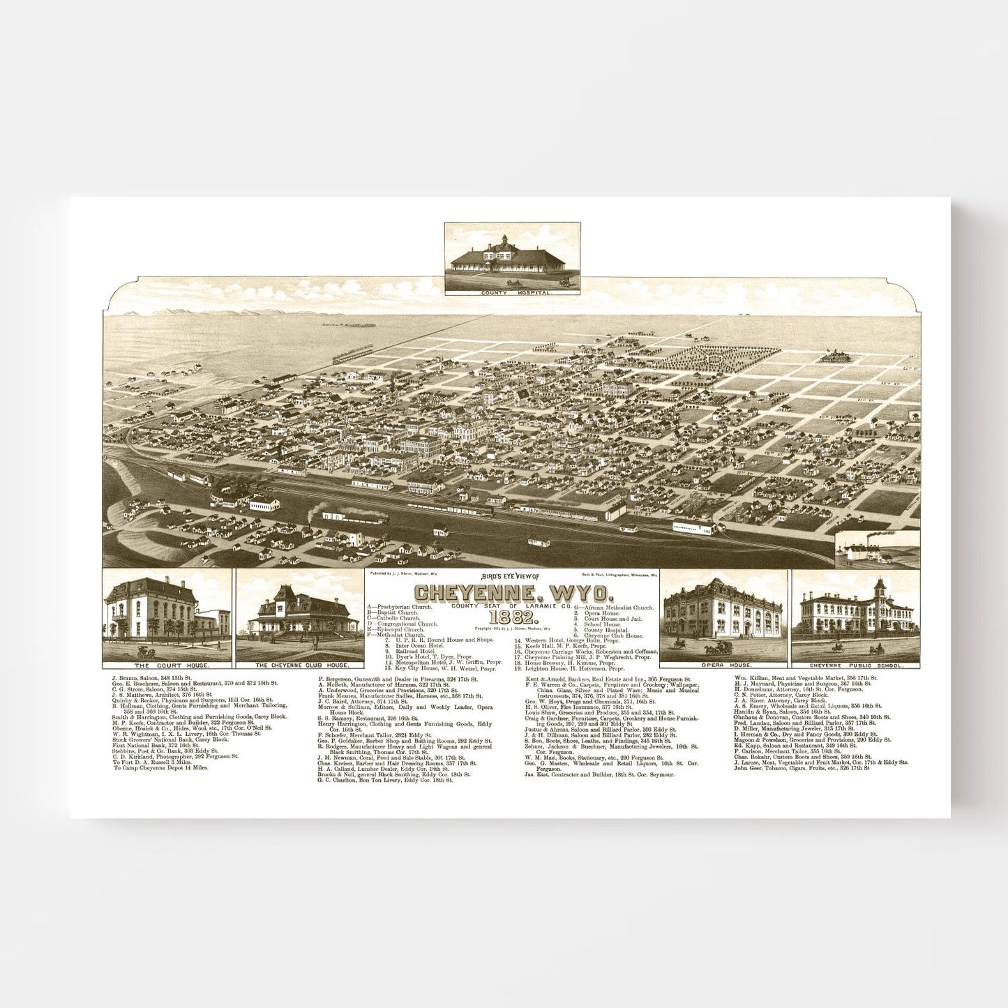 Vintage Map of Cheyenne, Wyoming 1882