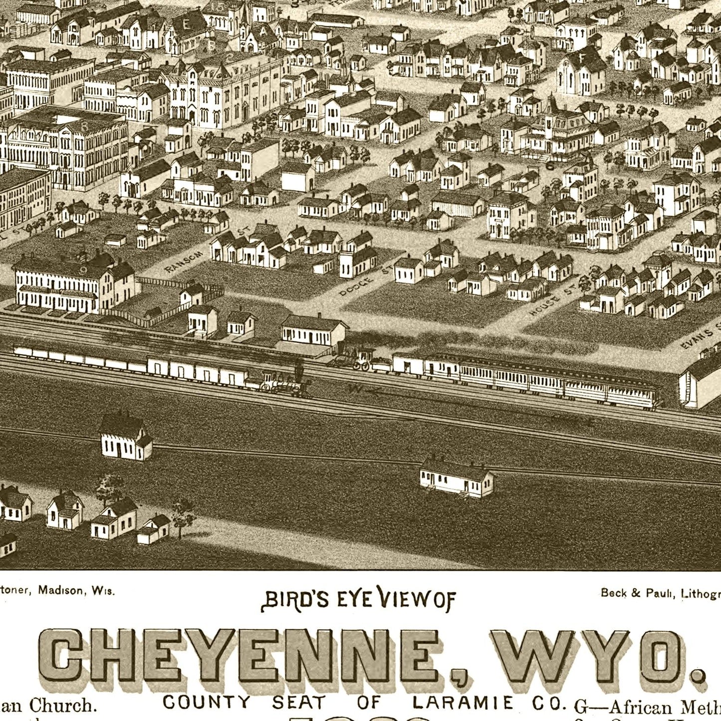 Vintage Map of Cheyenne, Wyoming 1882