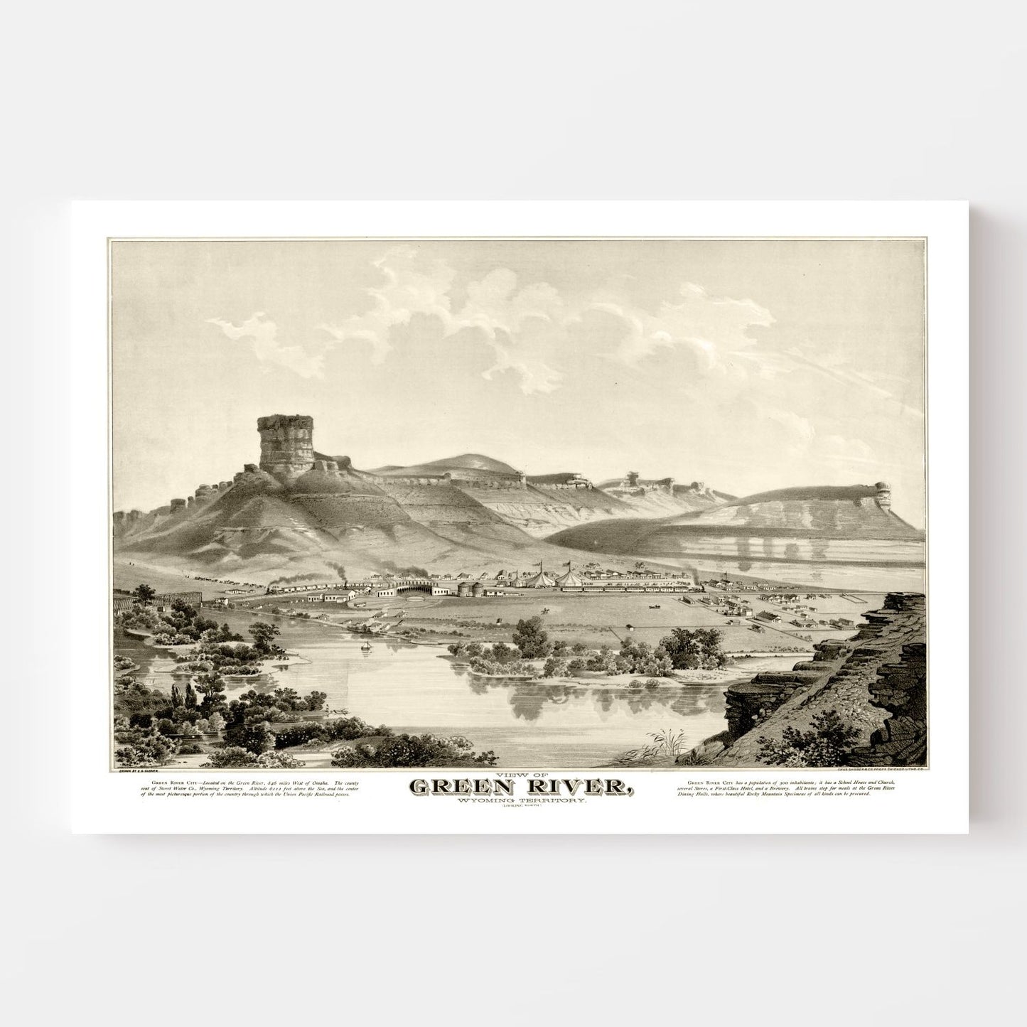 Vintage Map of Green River, Wyoming, 1875