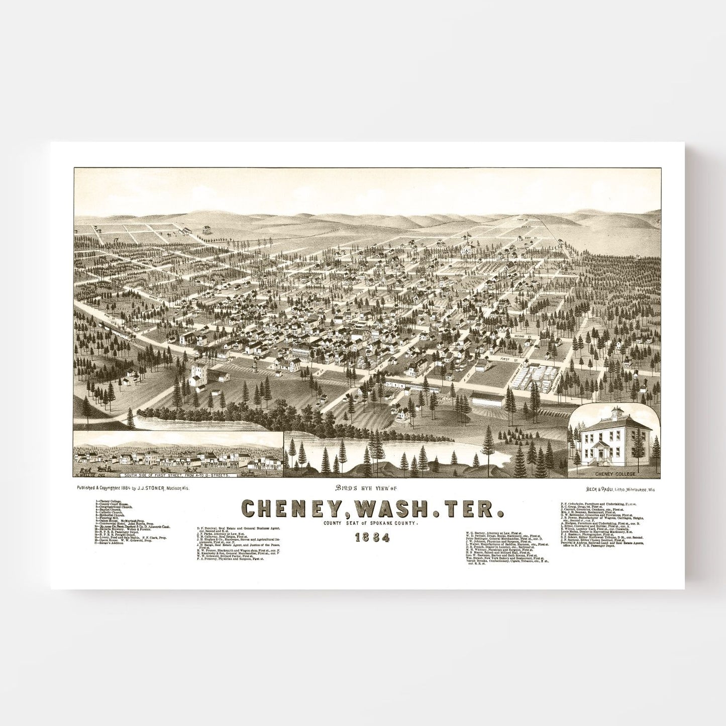 Vintage Map of Cheney, Washington, 1884