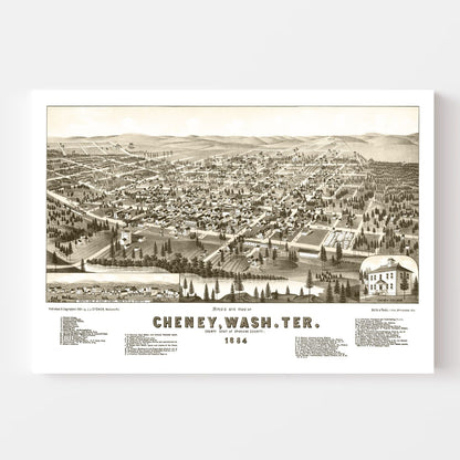 Vintage Map of Cheney, Washington, 1884
