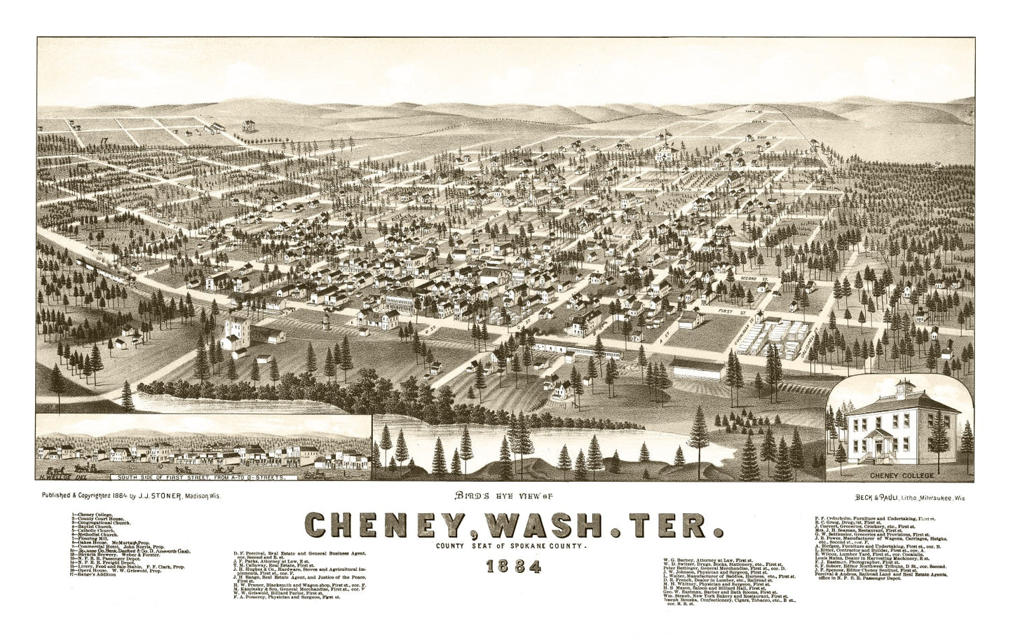 Vintage Map of Cheney, Washington, 1884