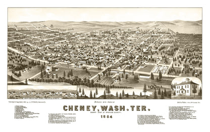 Vintage Map of Cheney, Washington, 1884