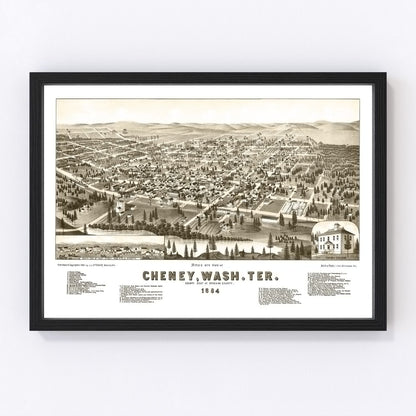 Vintage map of Cheney, Spokane County, Washington, 1884, digitally restored print