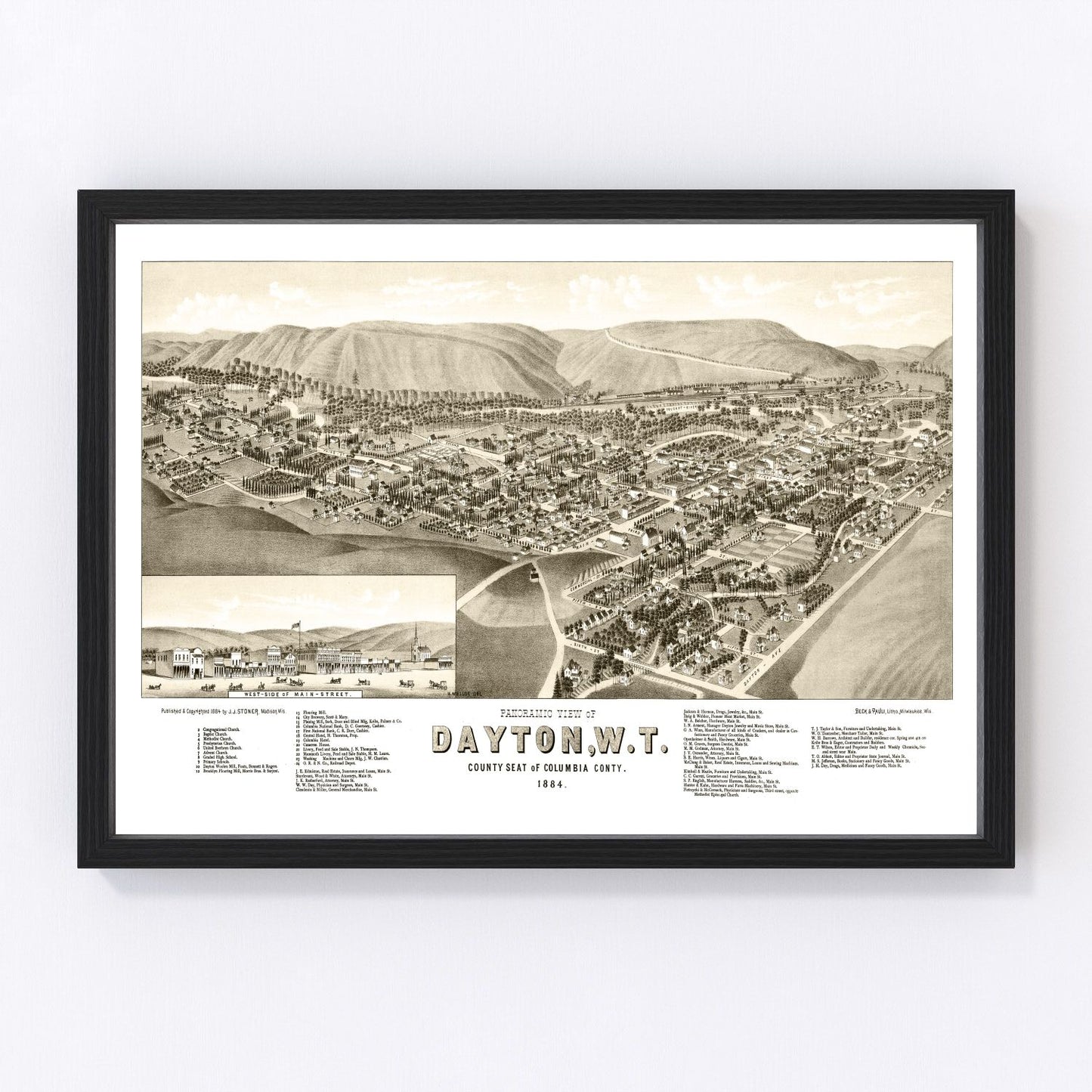 Vintage map of Dayton, Washington, 1884