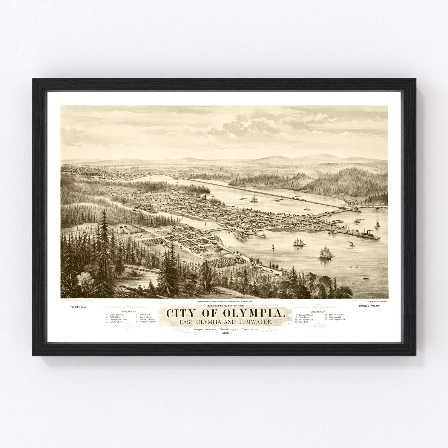 vintage map of Olympia, Washington, 1878