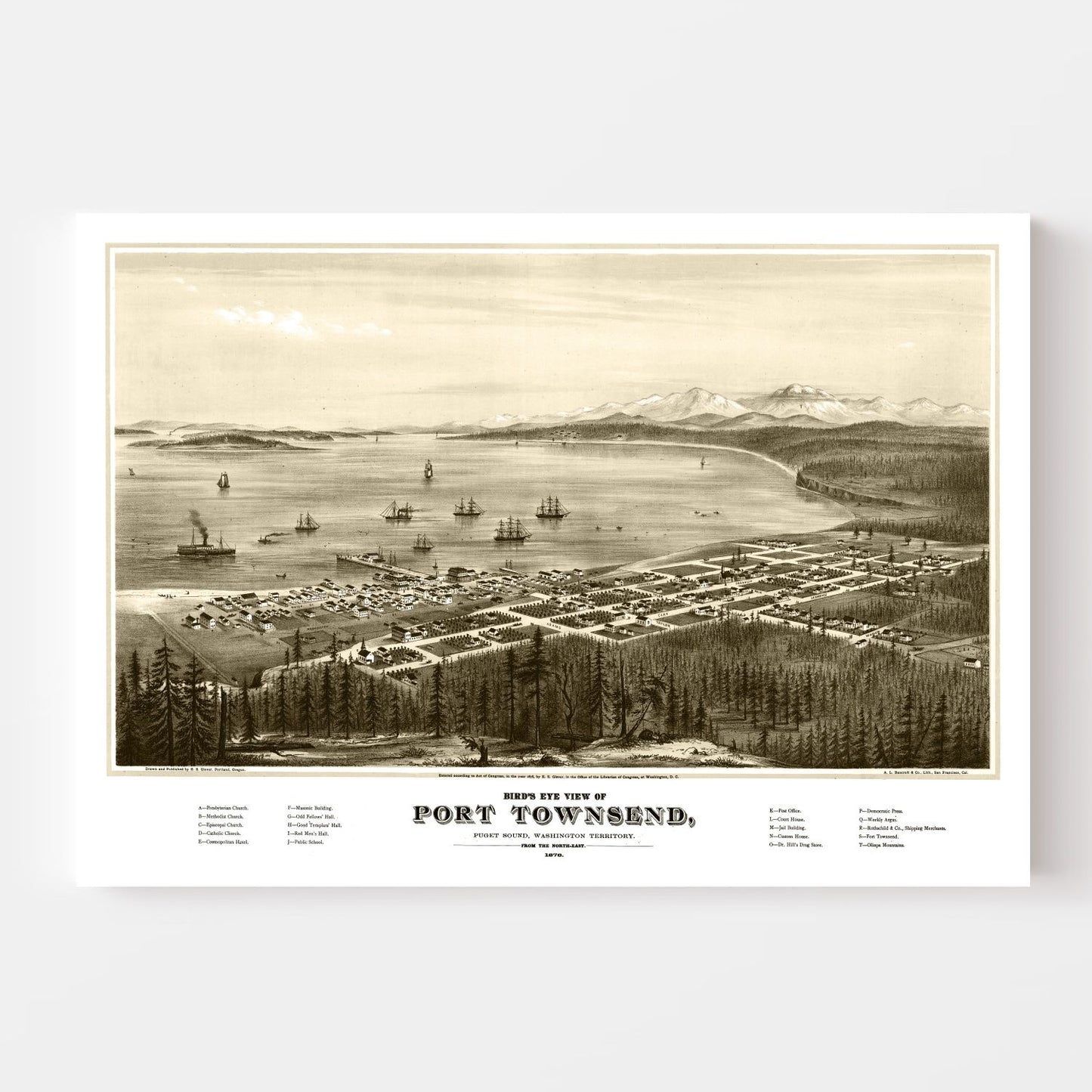 Vintage Map of Port Townsend, Washington, 1878