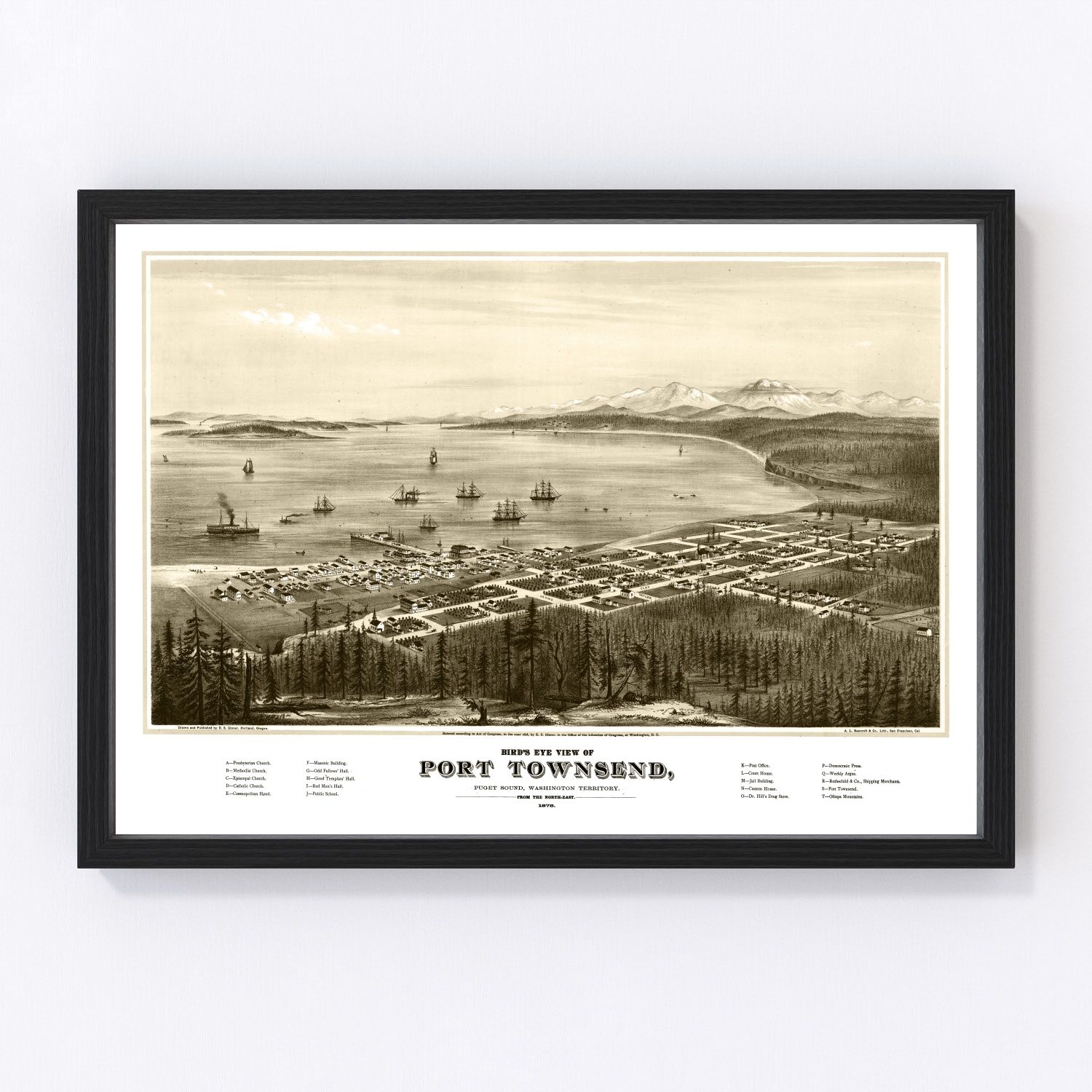 vintage map of Port Townsend, Washington, 1878