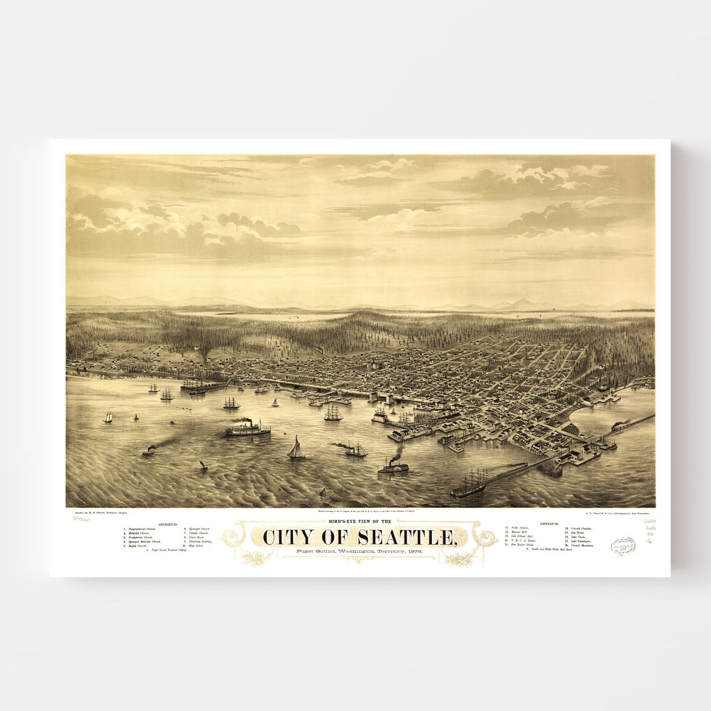 Vintage Map of Seattle, Washington, 1878