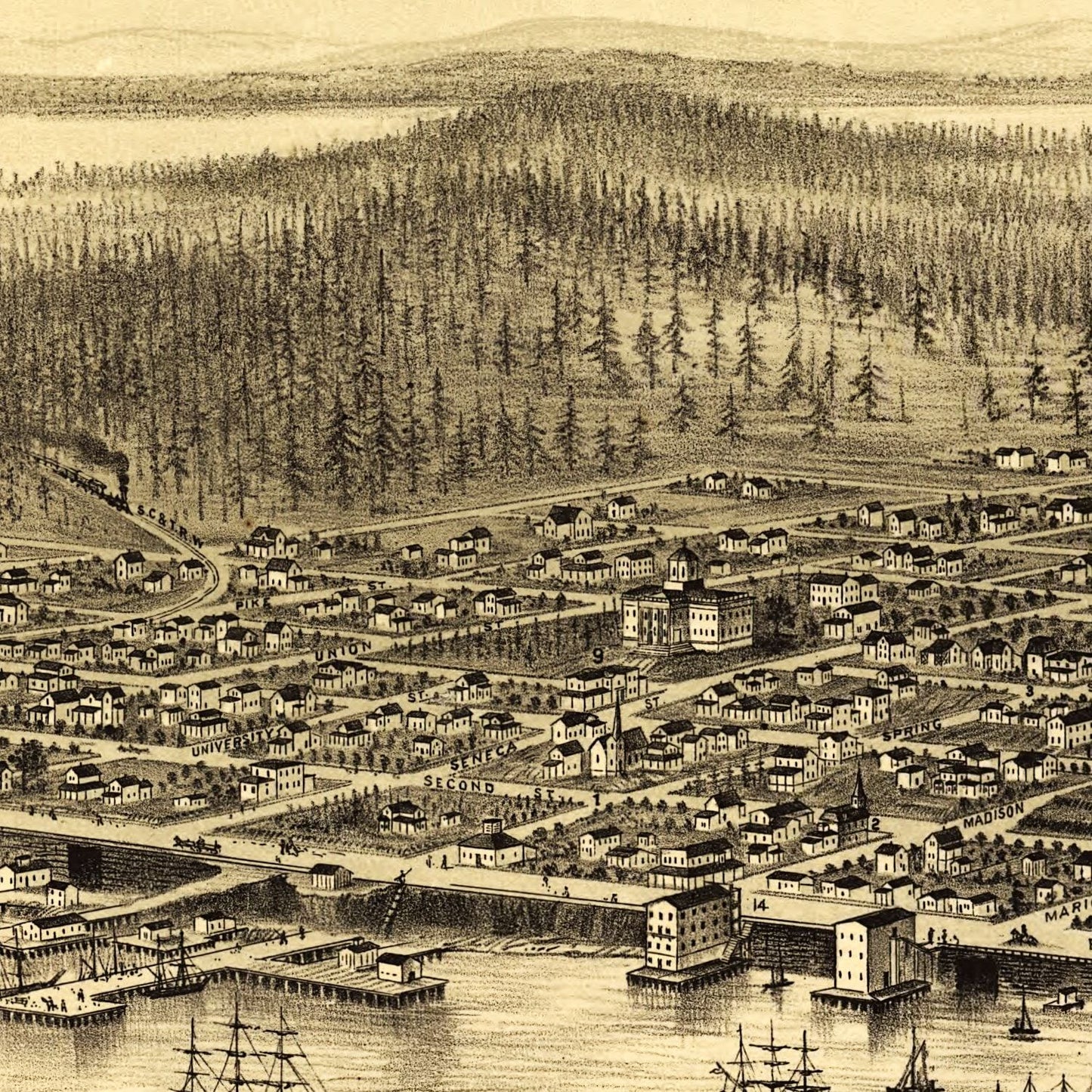 Vintage Map of Seattle, Washington, 1878