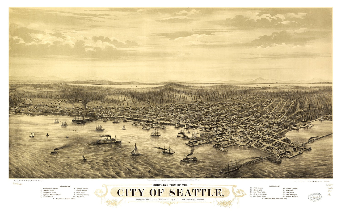 Vintage Map of Seattle, Washington, 1878