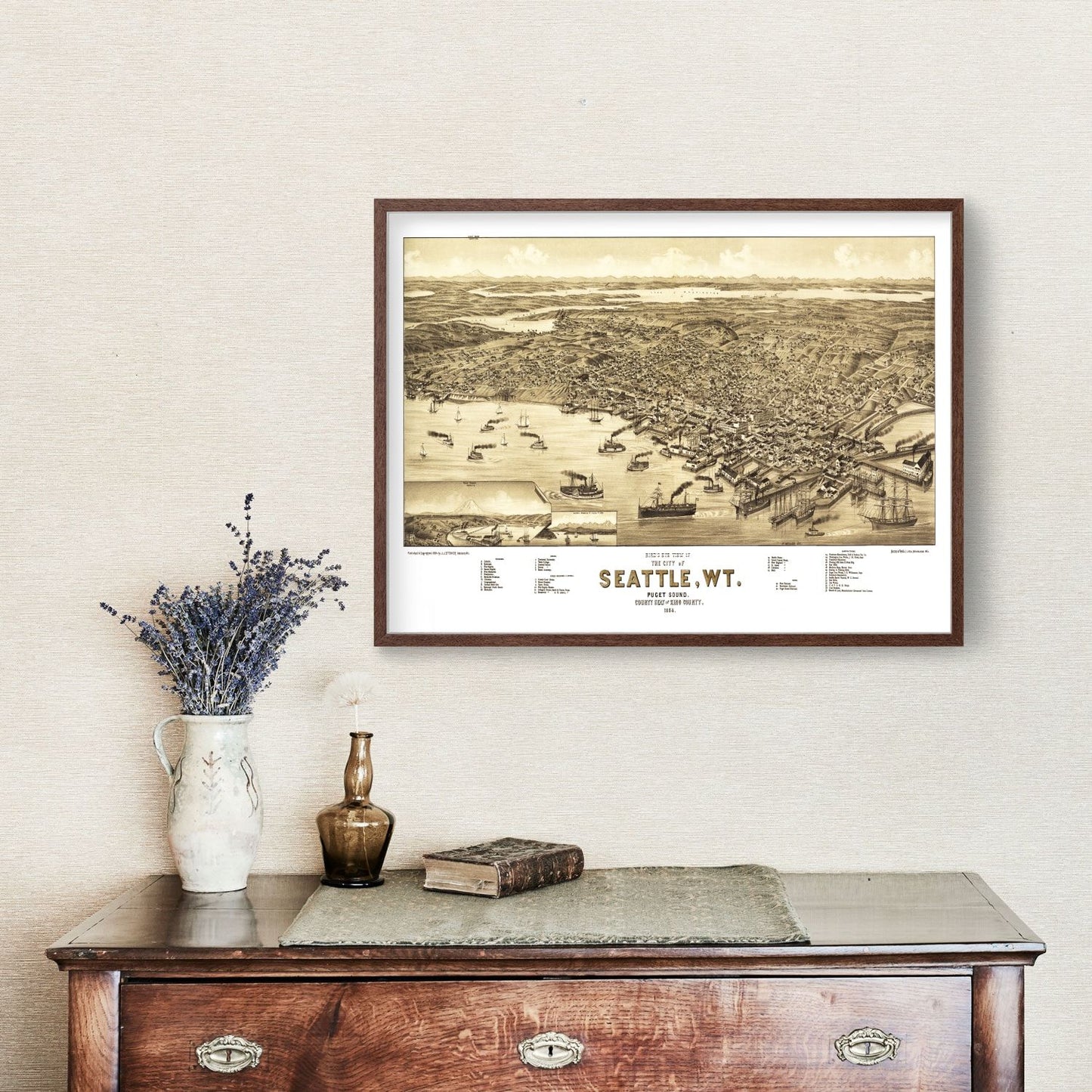 Vintage Map of Seattle, Washington, 1884