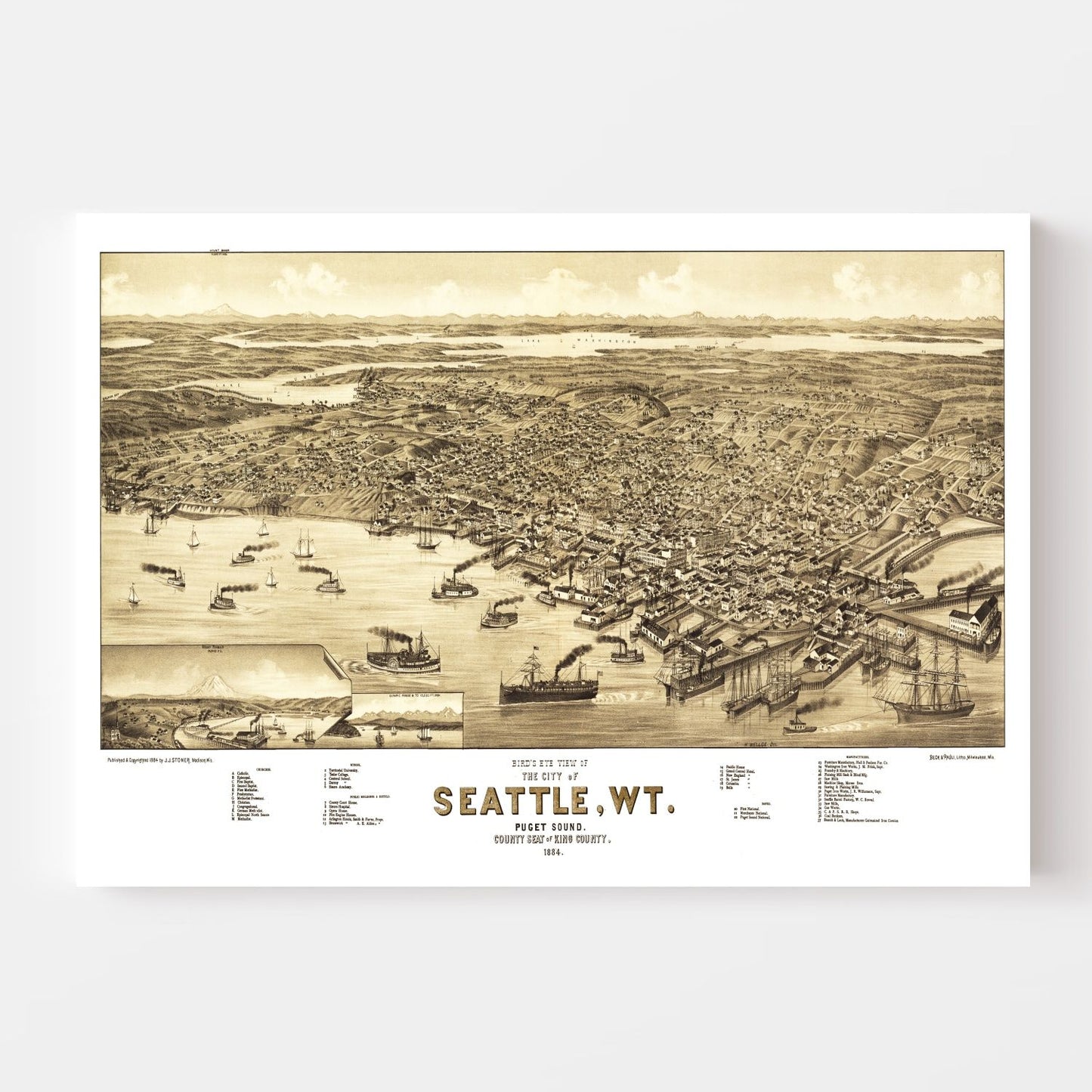 Vintage Map of Seattle, Washington, 1884