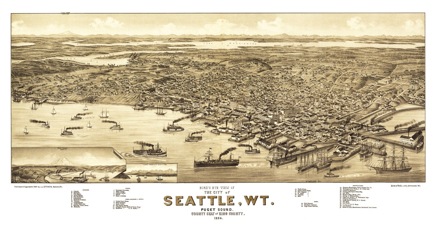 Vintage Map of Seattle, Washington, 1884