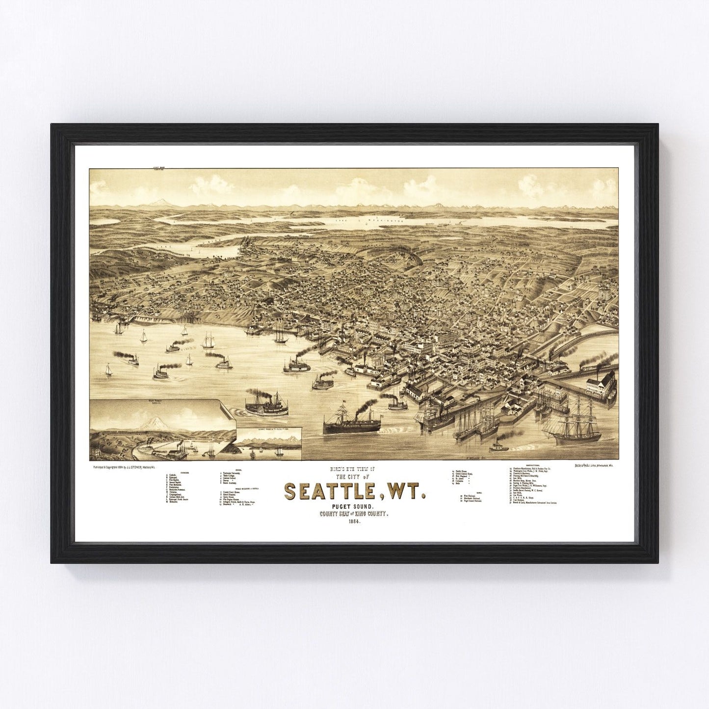 vintage map of Seattle, Washington, 1884