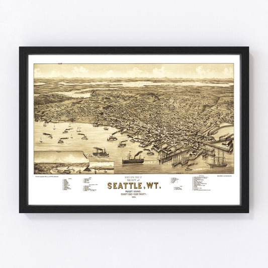 vintage map of Seattle, Washington, 1884