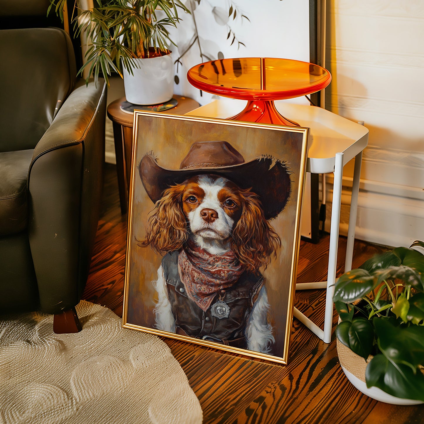 Western Cavalier Cowgirl Dog Art Print