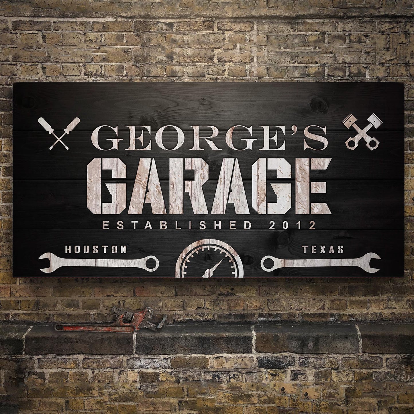 Man Cave Garage canvas wall art in a workshop