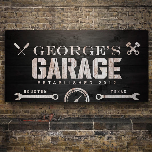 Man Cave Garage canvas wall art in a workshop
