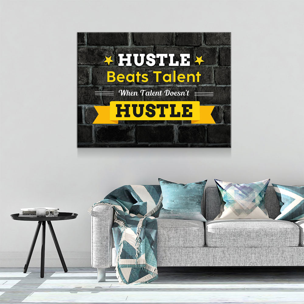 Hustle Beats Talent Motivational Canvas Wall Art